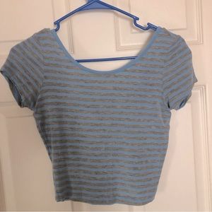 American dream Blue Gray Striped Crop Top short sleeves